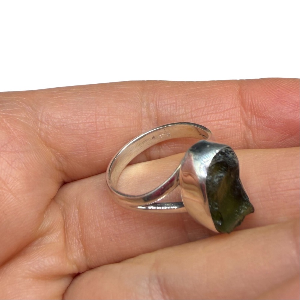 Moldavite Ring Size 7 Solid 925 Sterling Silver - image 6